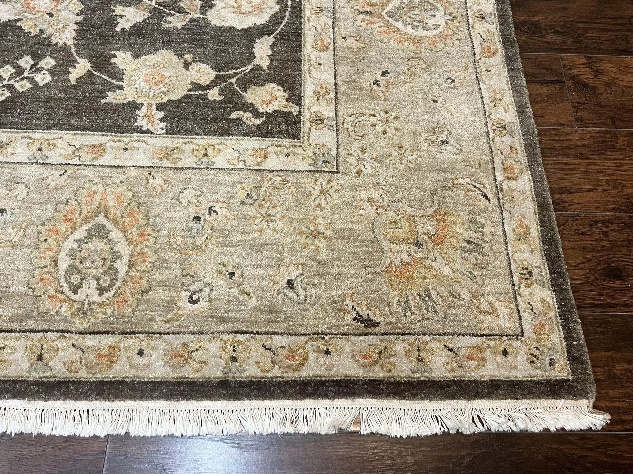 Indo Persian Rug 9x12, Sultanabad Indian Carpet, Dark Brown, Hand Knotted Vintage Wool Rug by Jewel Rugs