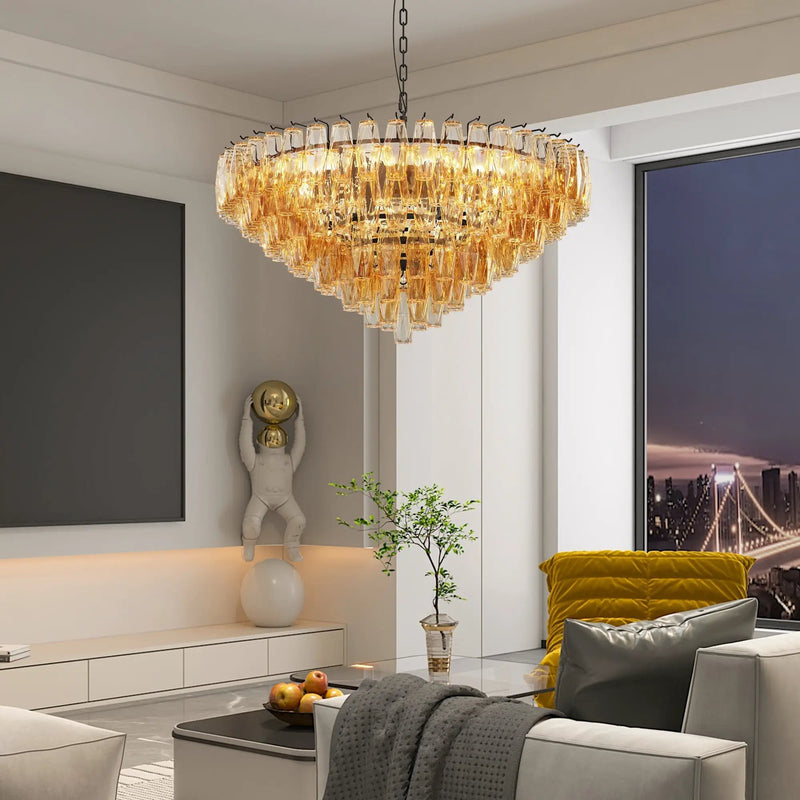 Modern Round 14-Light Black Chandelier with Smoke Glass Tubes by HouseOfZazla