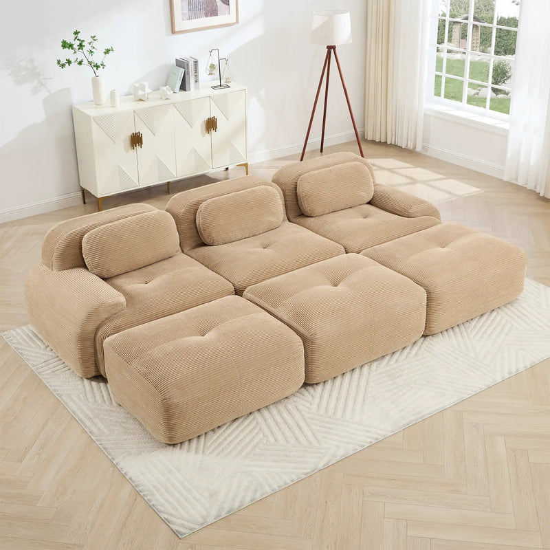 Three-Seat Modular Sofa With 3 Ottomans – Camel by HouseOfZazla