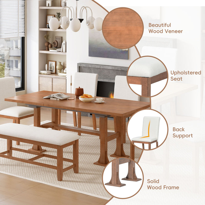 TOPMAX Farmhouse 76inch 6-Piece Extendable Dining Table Set by HouseOfZazla