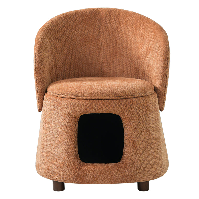 Orange Pet Friendly Chair with Hidden Pet Nook, Convertible Stool, and Storage Seat by HouseOfZazla
