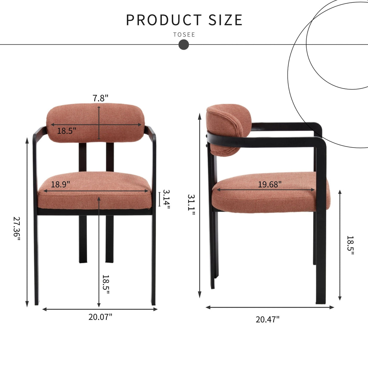 Dining Arm Chairs Set of 2 with Fabric Upholstery and Metal Legs - Green, Orange, or Beige, photo 10 of 12