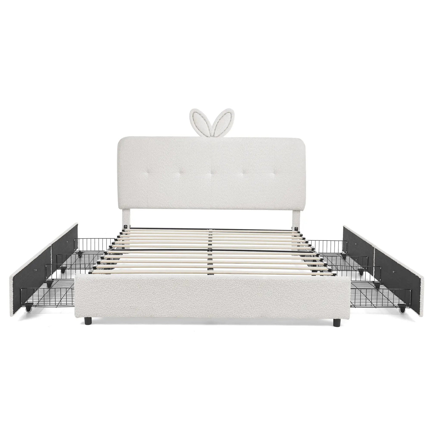 Upholstered Bed With Oversized Rabbit Ear Headboard, LED Lights & 4 Storage Drawers by HouseOfZazla