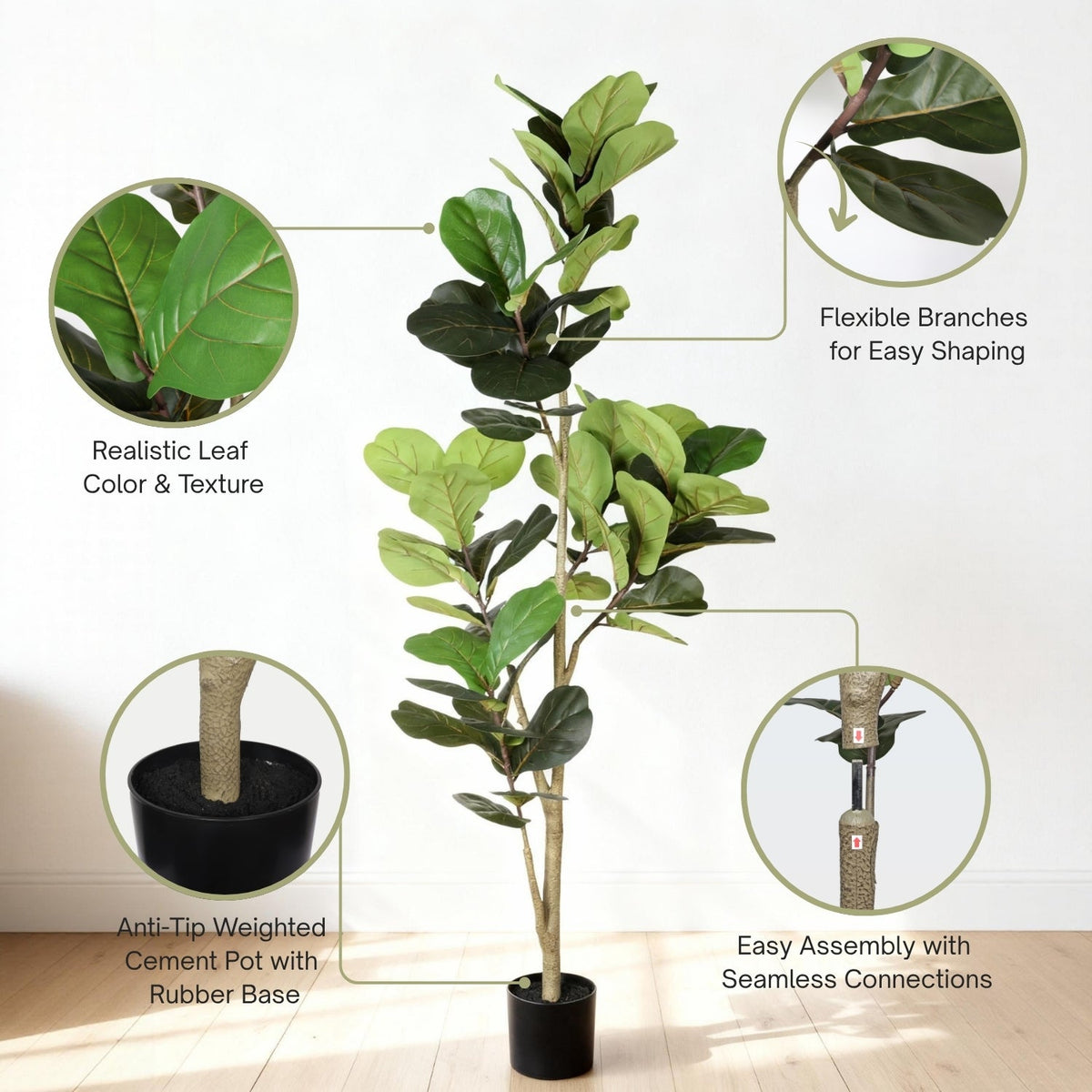 6FT Artificial Fiddle Leaf Fig Tree with, photo 4 of 8