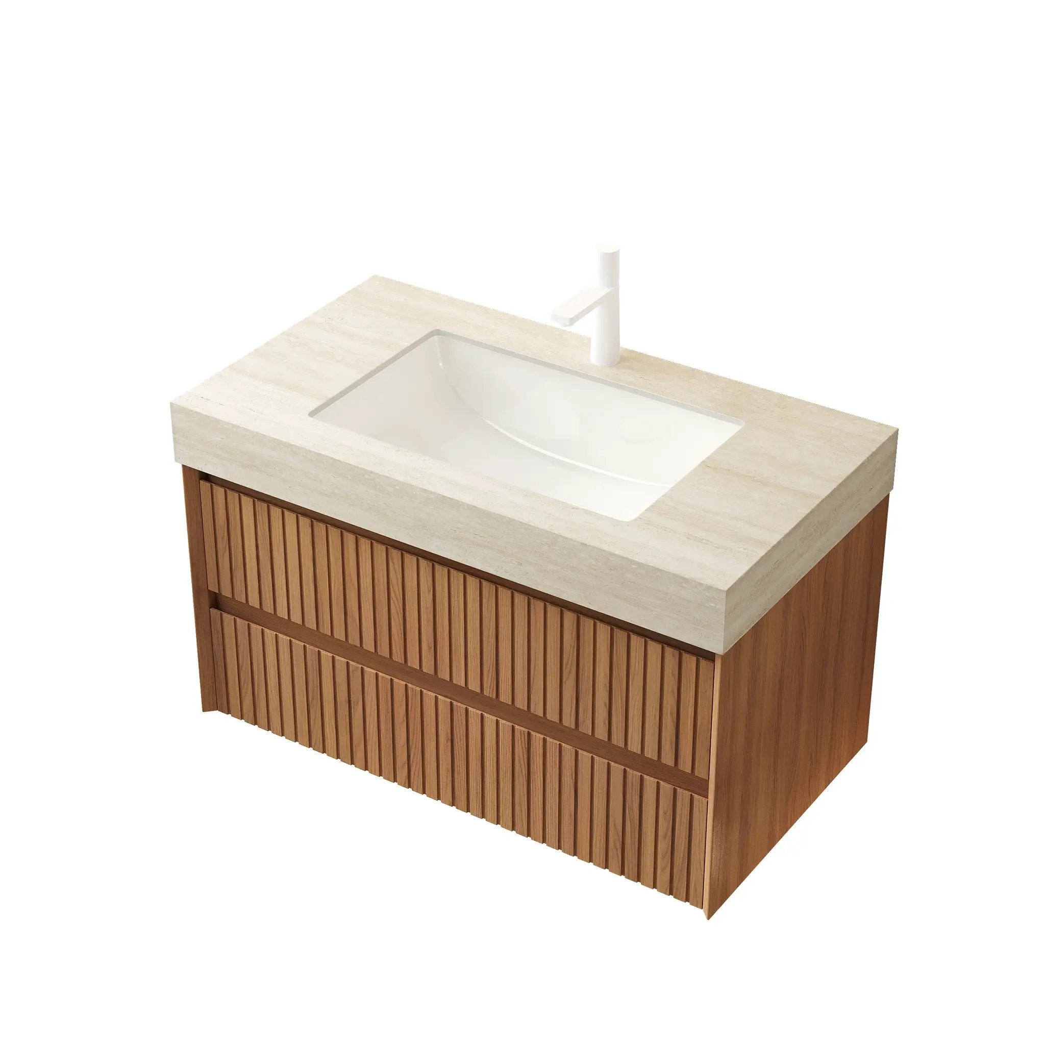 36" Roma Travertine-Pattern Sintered Stone Countertop with Undermount Ceramic Basin by HouseOfZazla