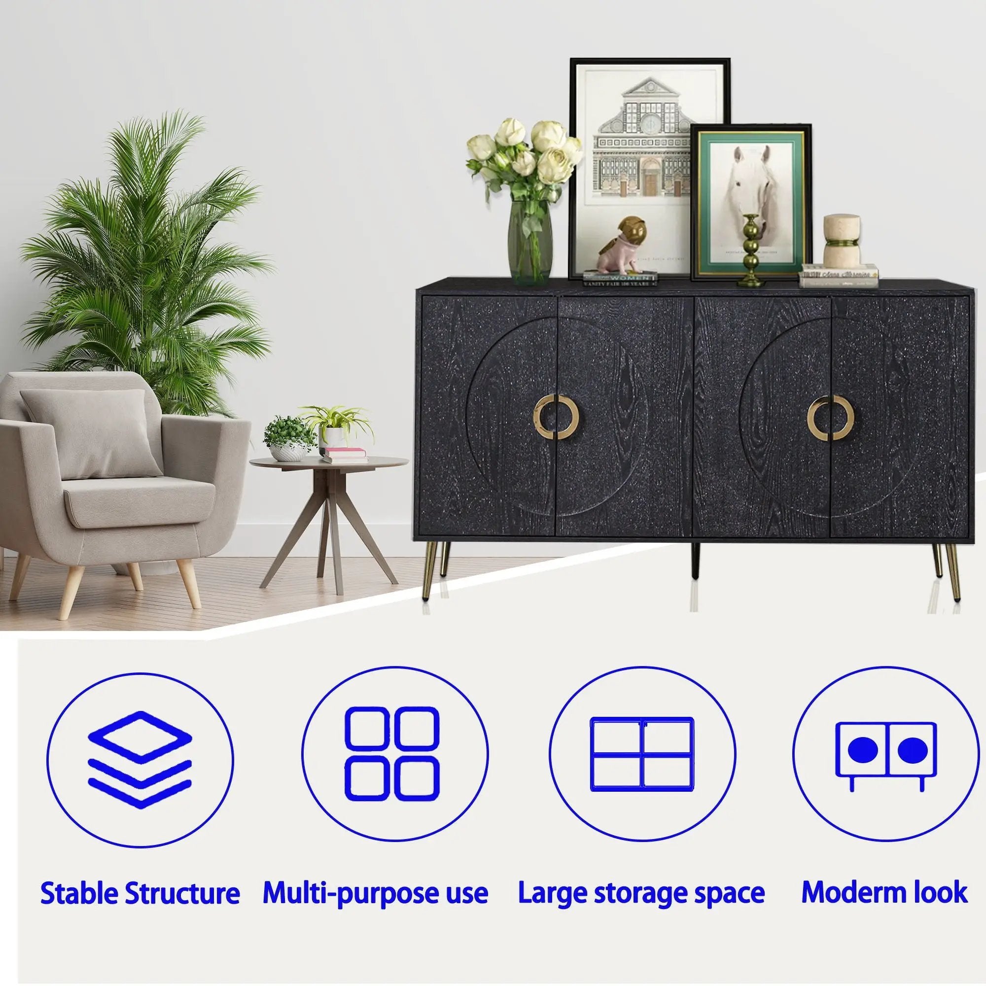 Modern Lacquered 4 Door Wooden Cabinet Sideboard Buffet Server Cabinet Storage Cabinet, For Living Room, Entryway, Hallway, Office, Kitchen And Dining Room by Unique Piece Furniture
