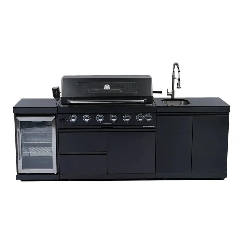 NG 95" 6-Burner 85000 BTU Black Outdoor Kitchen Island Grill Rotisserie kit Granite Countertops by Chery Industrial