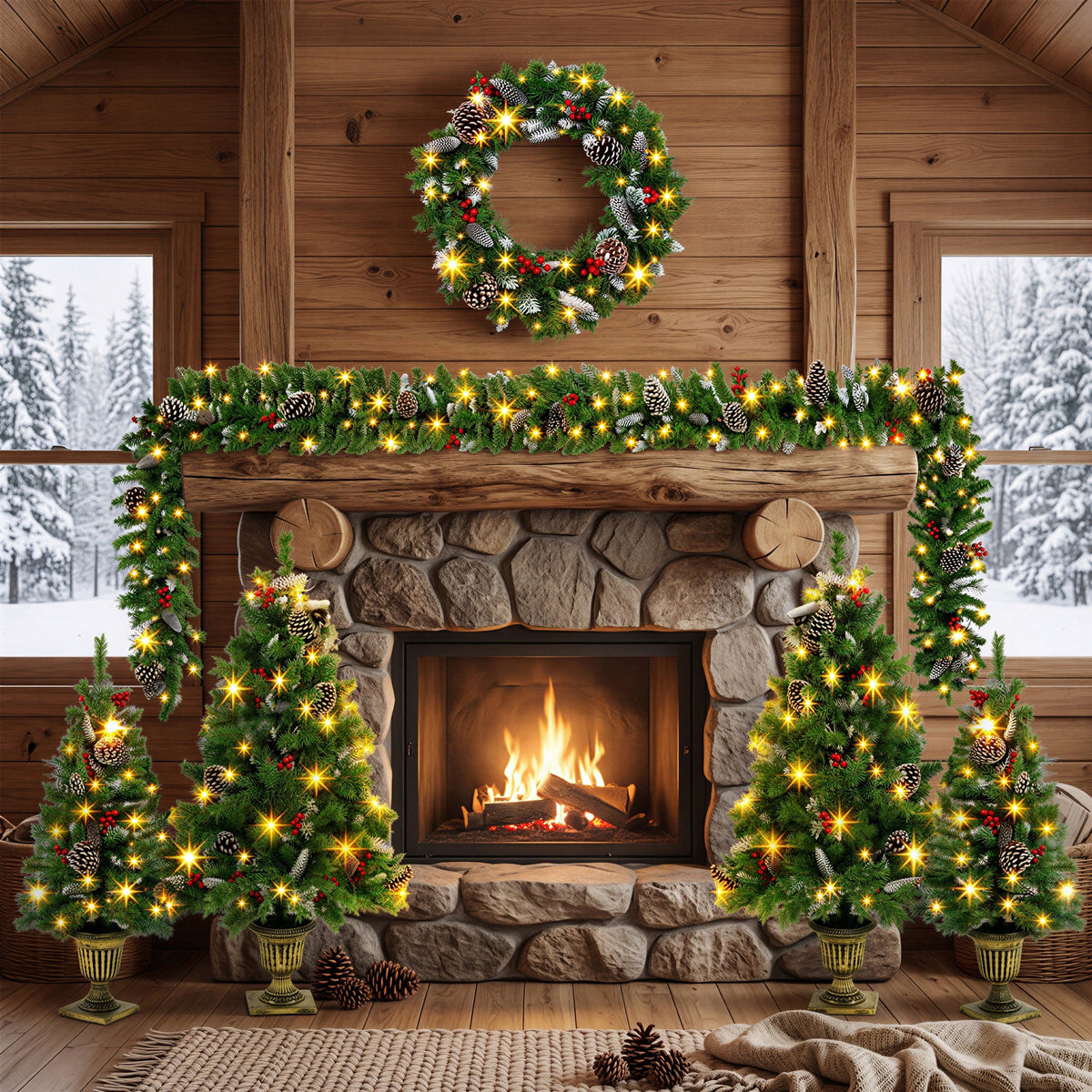 6-Piece Christmas Tree Set with Pre-Lit Wreath and Garland – Warm, photo 2 of 10