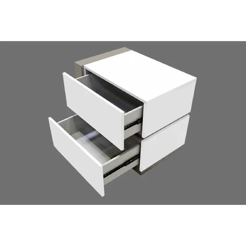 Nightstand Bedside Table With 2 Drawer For Bedroom - White / Silver by Unique Piece Furniture
