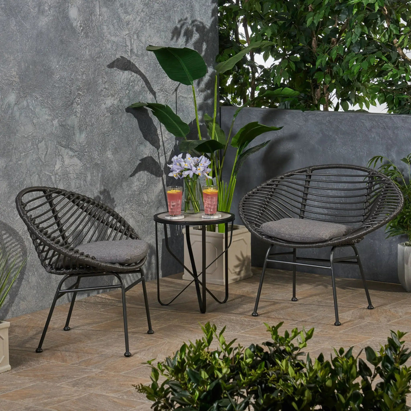 Cordella Outdoor Woven Wicker Chairs with Cushions, Set of 2 by HouseOfZazla