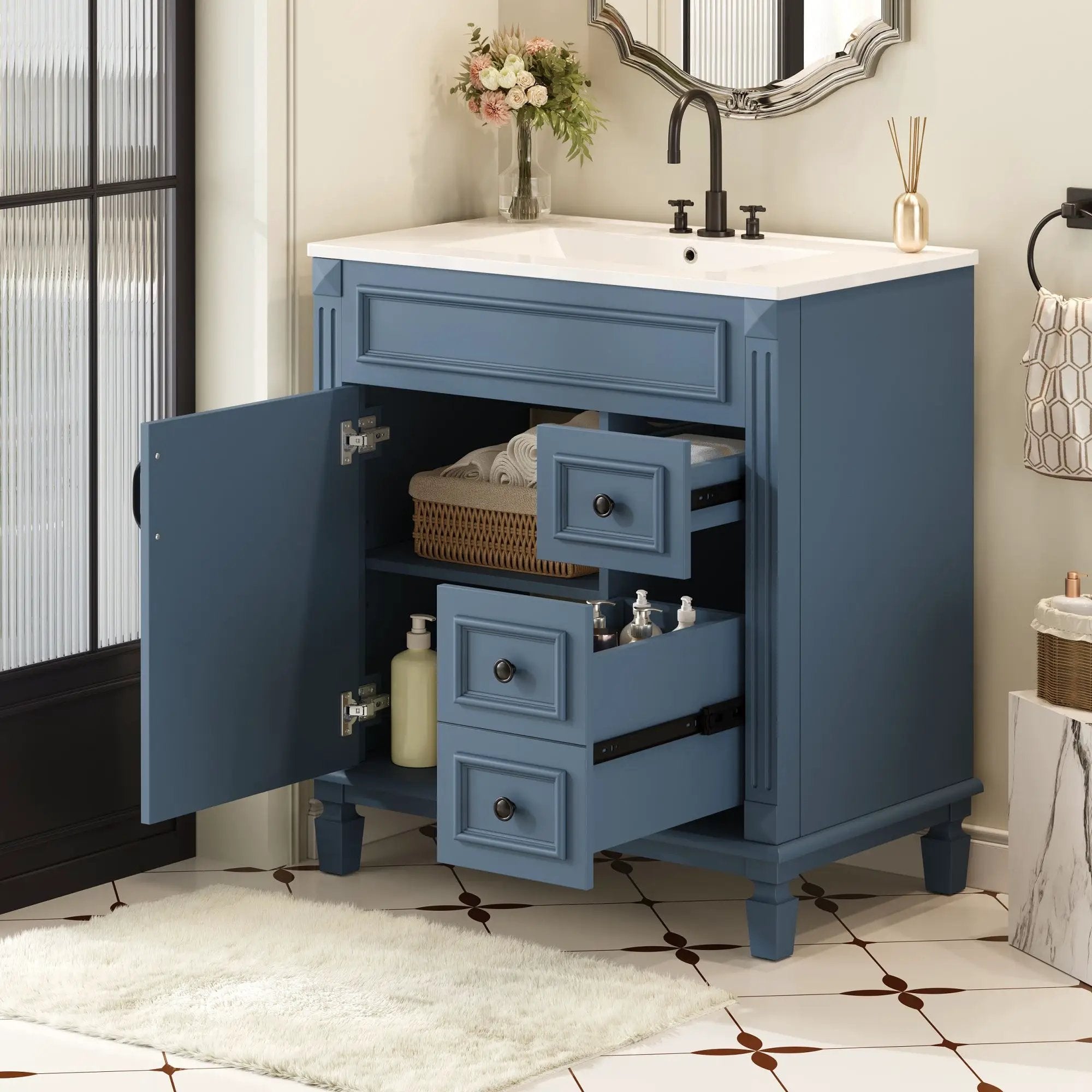 Bathroom Vanity With Sink, Cabinet With 2 Drawers And Adjustable Shelf by Unique Piece Furniture