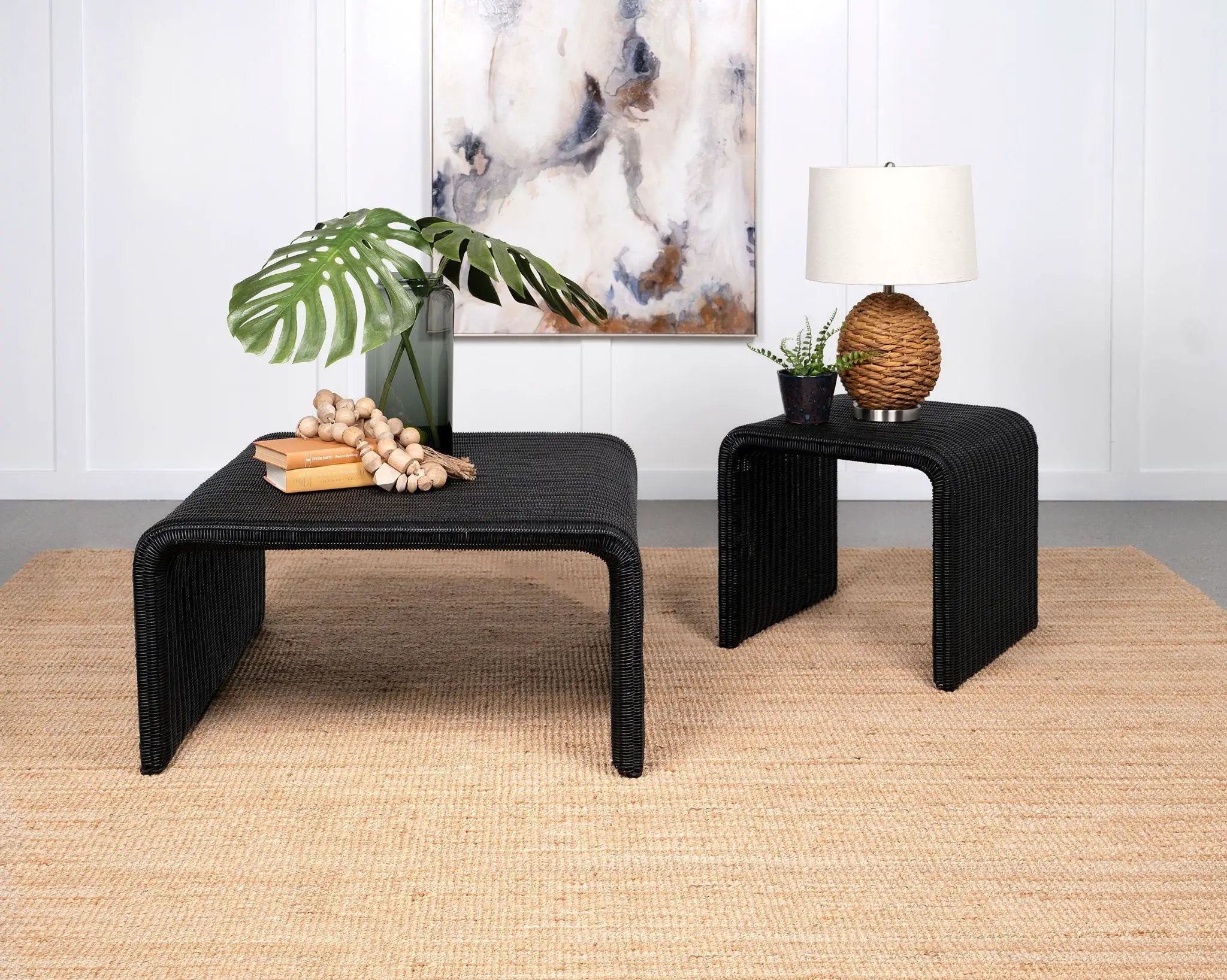 Cahya Woven Rattan Square Coffee Table Black by Unique Piece Furniture