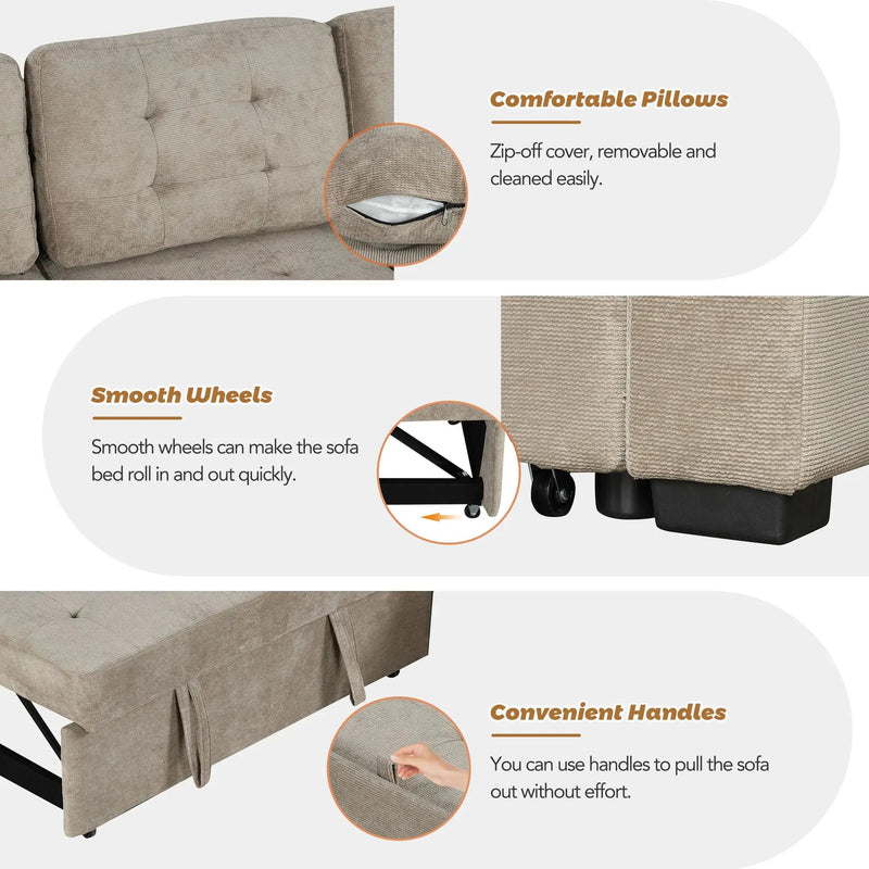 L-Shape Sofa Bed Pull-Out Sleeper Sofa With Wheels, USB Ports, Power Sockets For Living Room by Unique Piece Furniture
