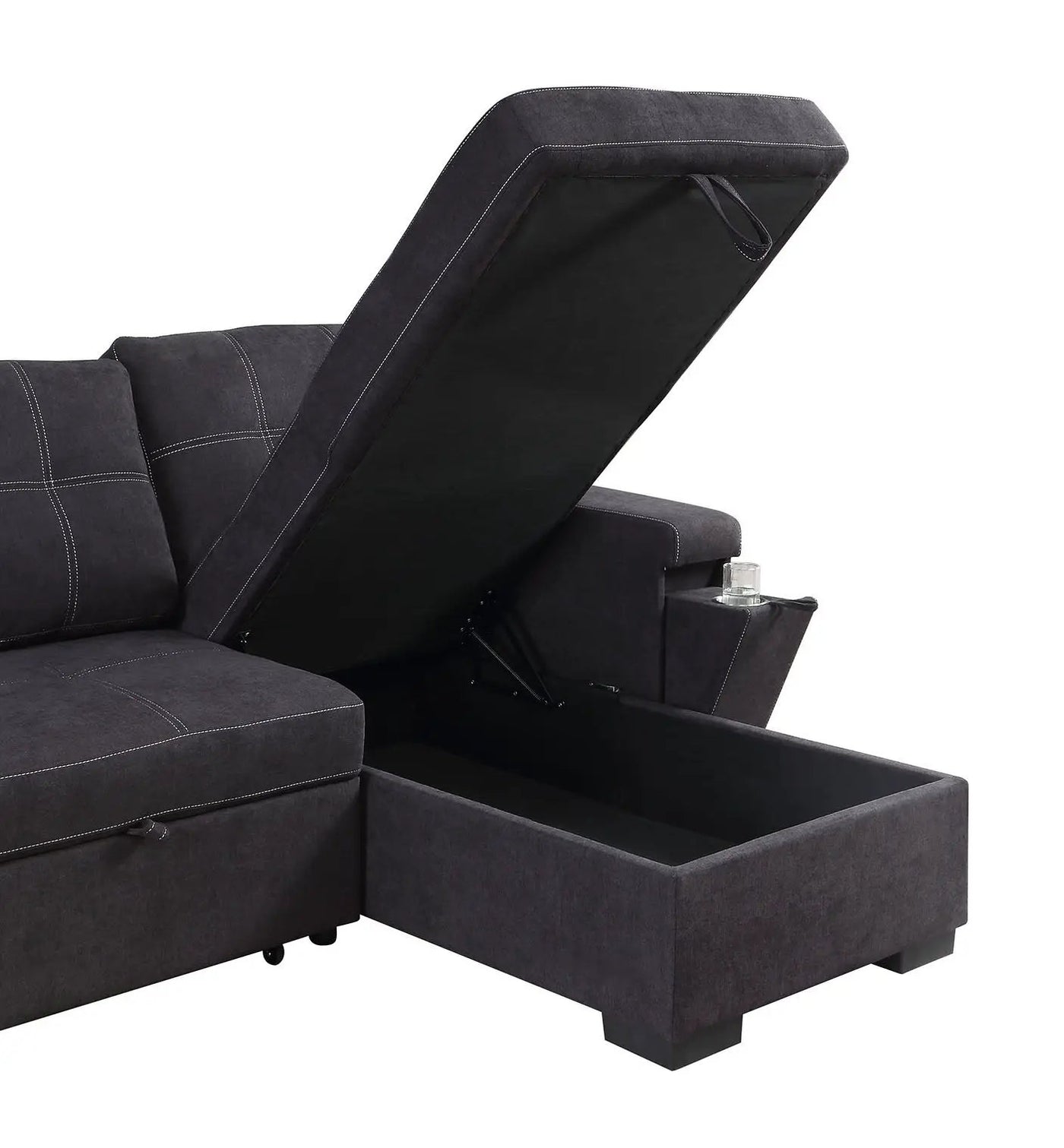 Toby - Woven Fabric Reversible Sleeper Sectional Sofa With Storage Chaise Cup Holder Charging Ports And Pockets by HouseOfZazla
