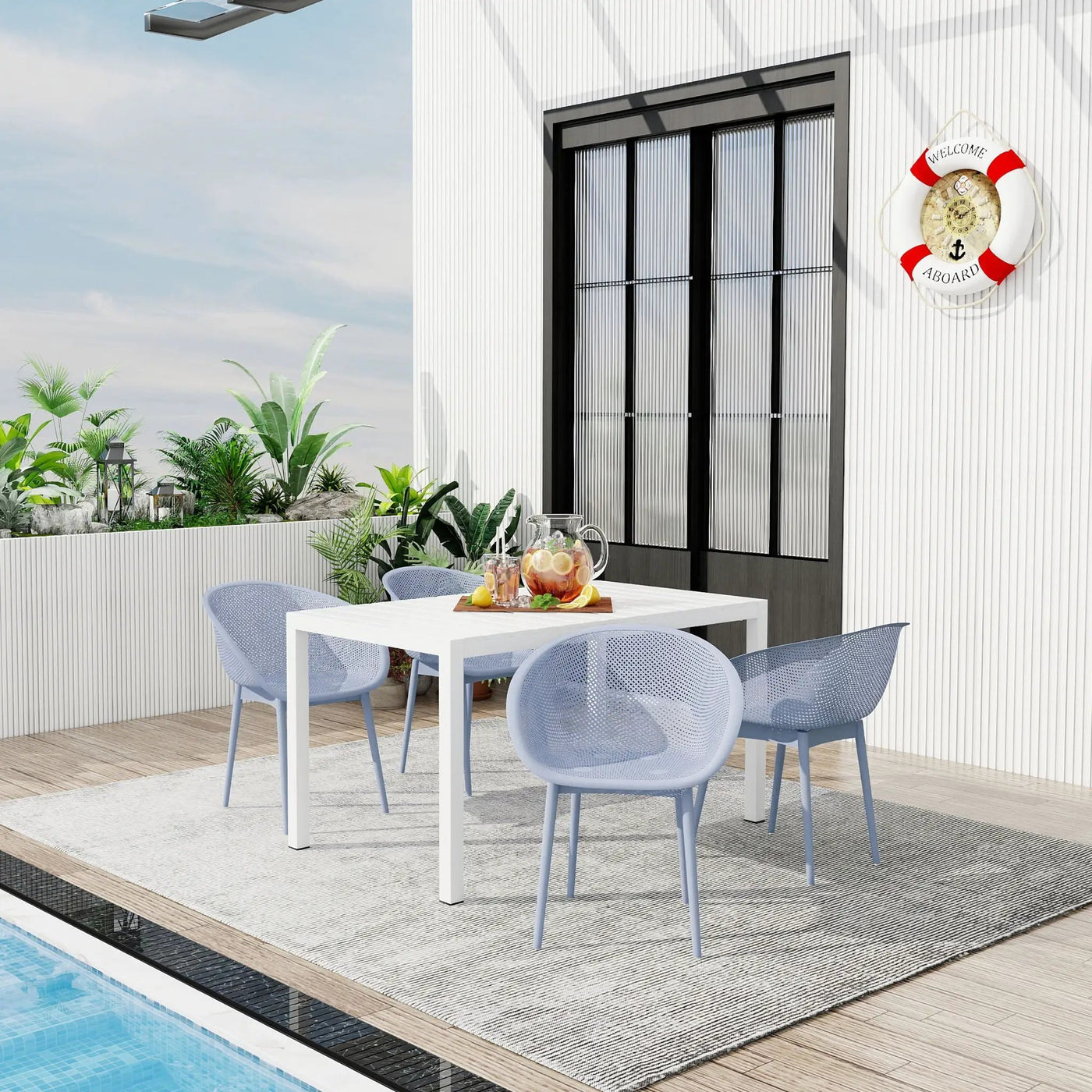 4 Pack Lounge Chair Set With Long Table by Unique Piece Furniture