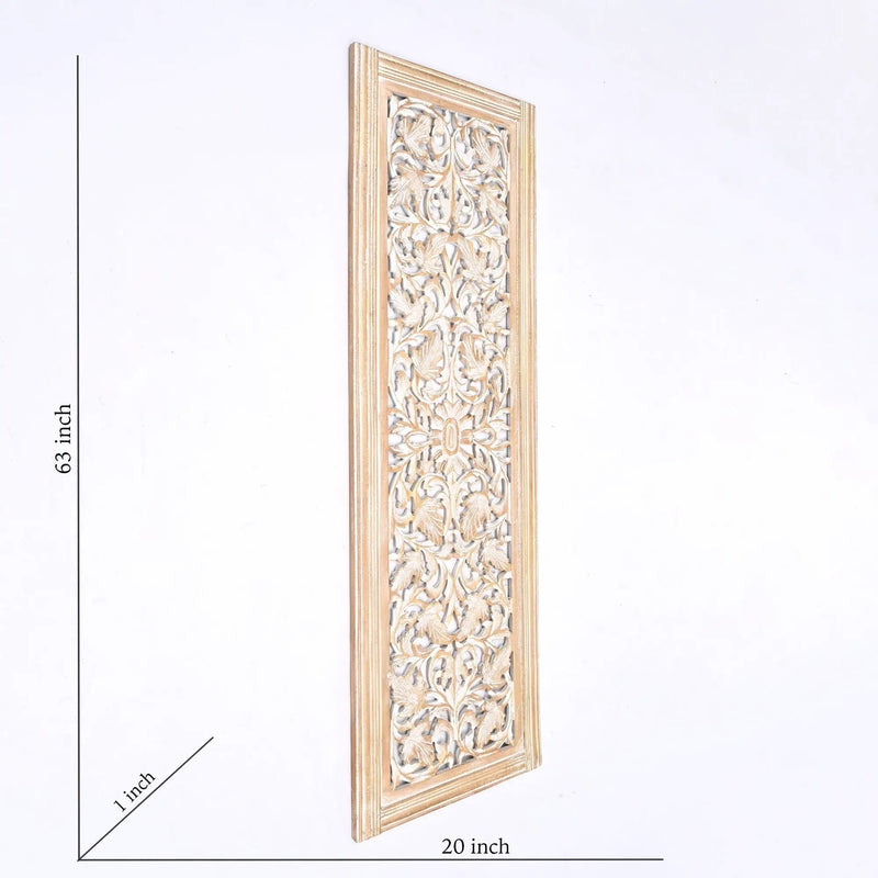 Floral Hand Carved Mandala Rectangular Wall Decor Accent - Gold / White by HouseOfZazla