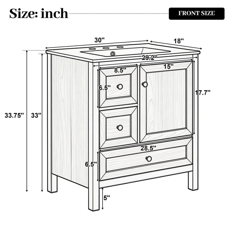 Modern Bathroom Vanity With Sink, Soft Close Drawers & Door, Storage Rack by HouseOfZazla
