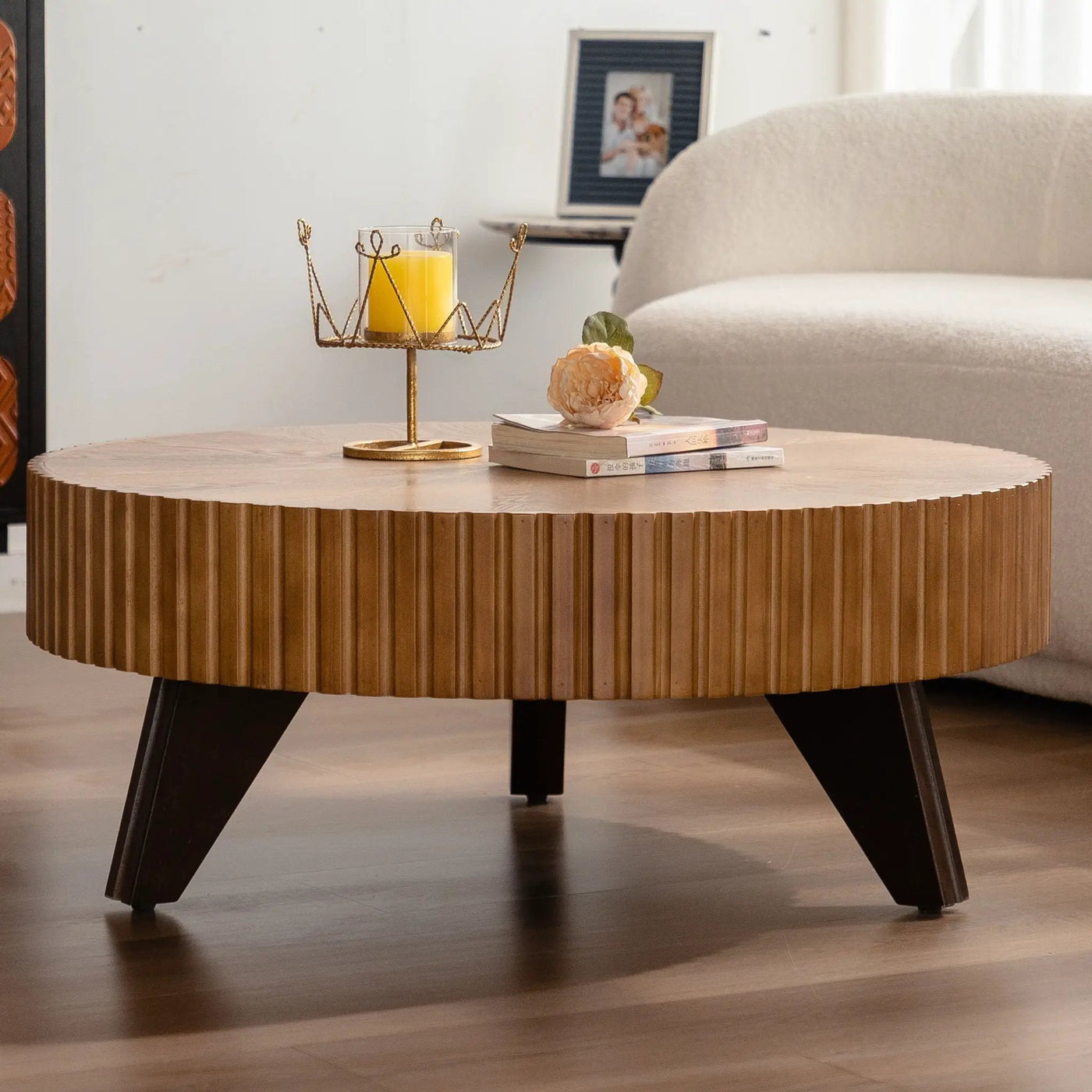 Round Retro Coffee With Solid Wood Legs by Unique Piece Furniture