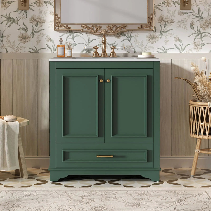 Bathroom Vanity With Sink, Cabinet & 2 Soft Closing Doors & Adjustable Shelf by HouseOfZazla