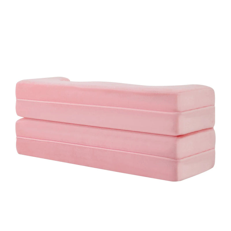71-Inch Folding Sofa Bed in Pink Chenille with High-Density Foam by HouseOfZazla