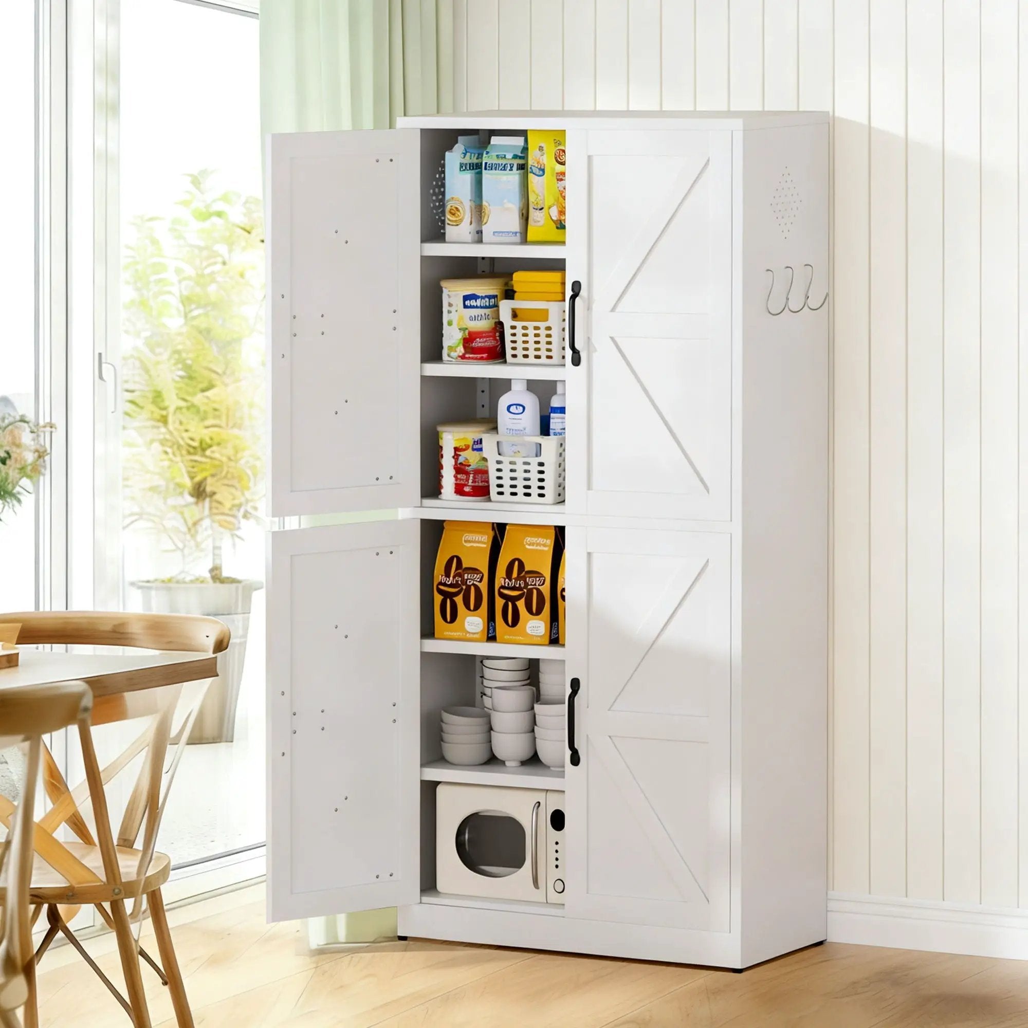 Kitchen Pantry Cabinet With Adjustable Shelves, Heavy Duty Storage - White by HouseOfZazla