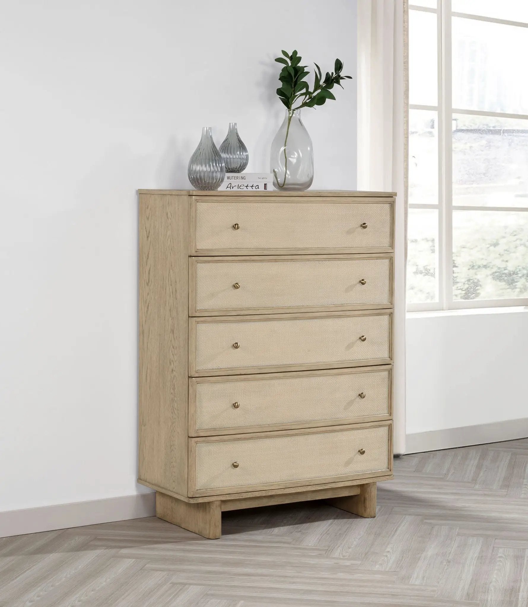 Kailani 5-drawer Bedroom Chest of Drawers Beige Oak by Unique Piece Furniture