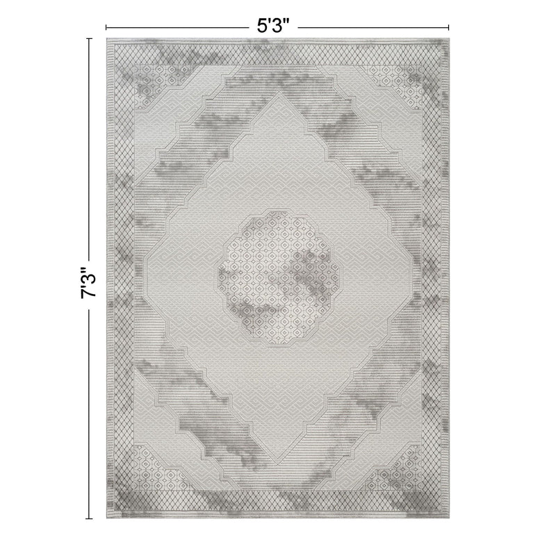 Medallion Area Rug with Geometric 3D Effect - Ivory / Gray, photo 5 of 6