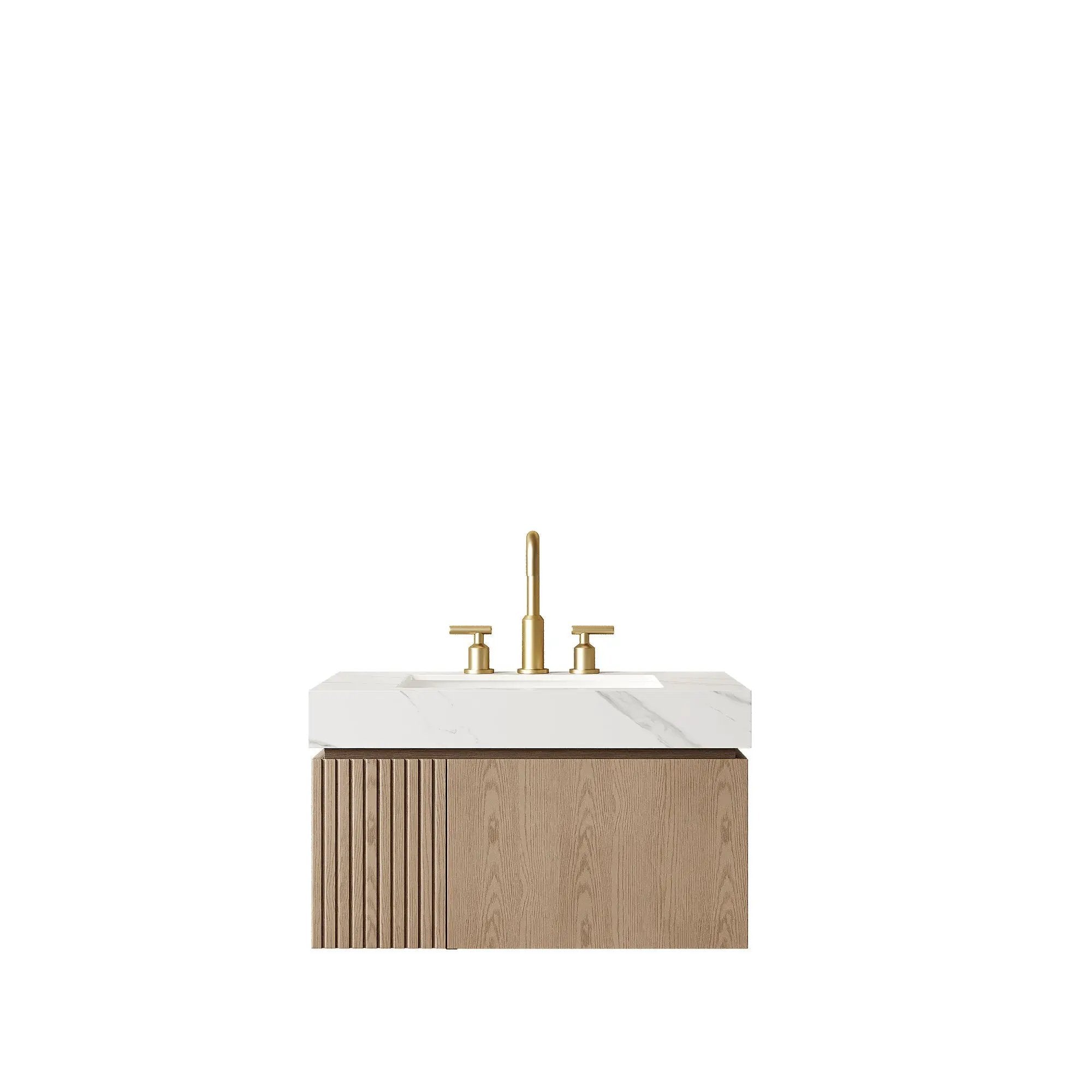 MURI 30" Bathroom Vanity & Sink, Floating Plywood Storage Cabinet with Drawer & Door, Carrara by HouseOfZazla