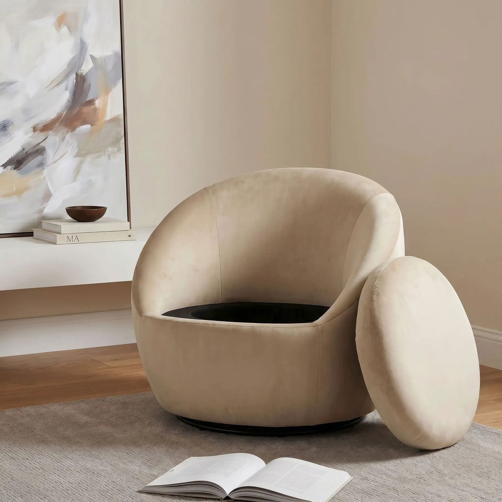 Myernick Velvet Upholstered Swivel Accent Chair Camel by Unique Piece Furniture