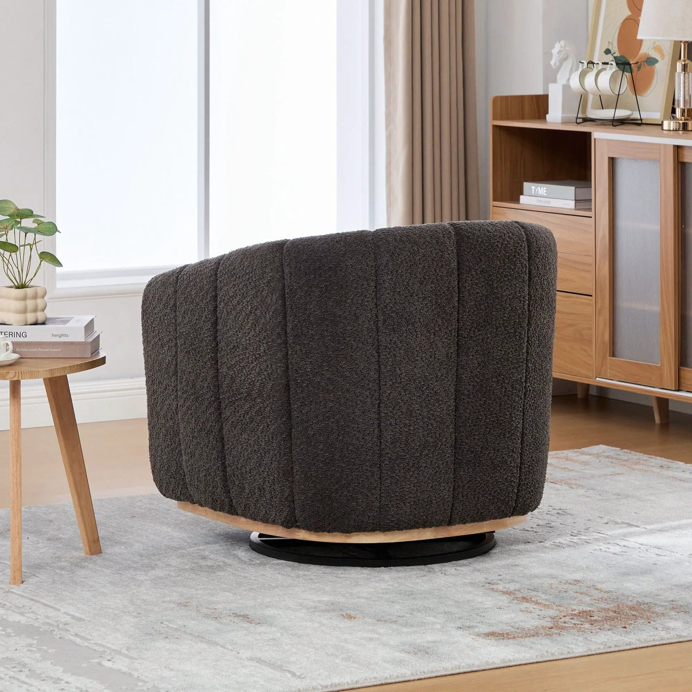 Swivel Upholstered Barrel Chair With Metal Base by HouseOfZazla