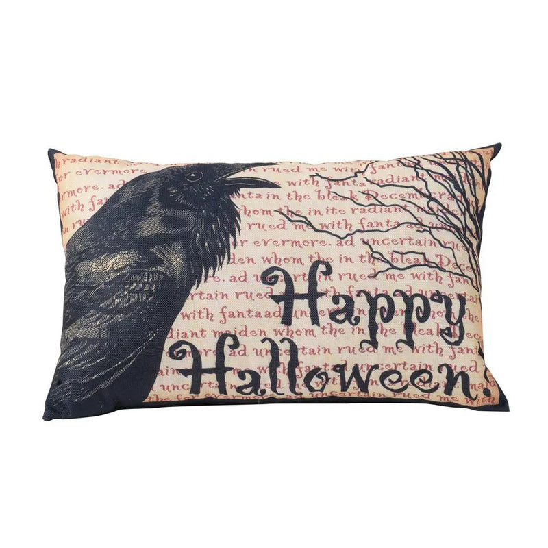 Crow Happy Halloween Pillow - Beige / Black by Unique Piece Furniture