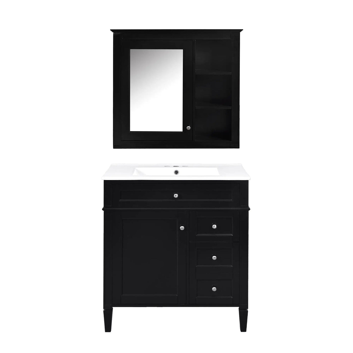 Bathroom Vanity With Top Sink, 2 Doors And 3 Drawers, Freestanding Set With Mirror Cabinet by HouseOfZazla