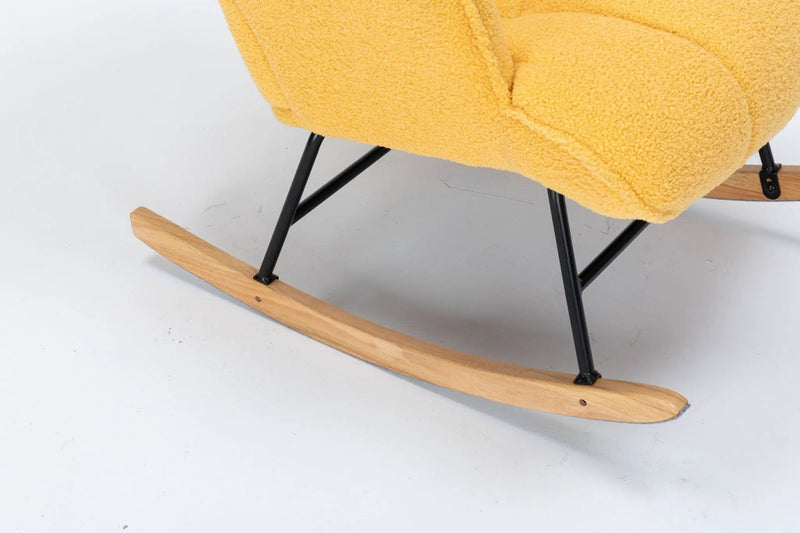 Rocking Chair Nursery, Teddy Upholstered Glider Rocker With High Backrest, Reading Chair Modern Rocking Accent Chairs Glider Recliner For Living Room - Yellow by HouseOfZazla