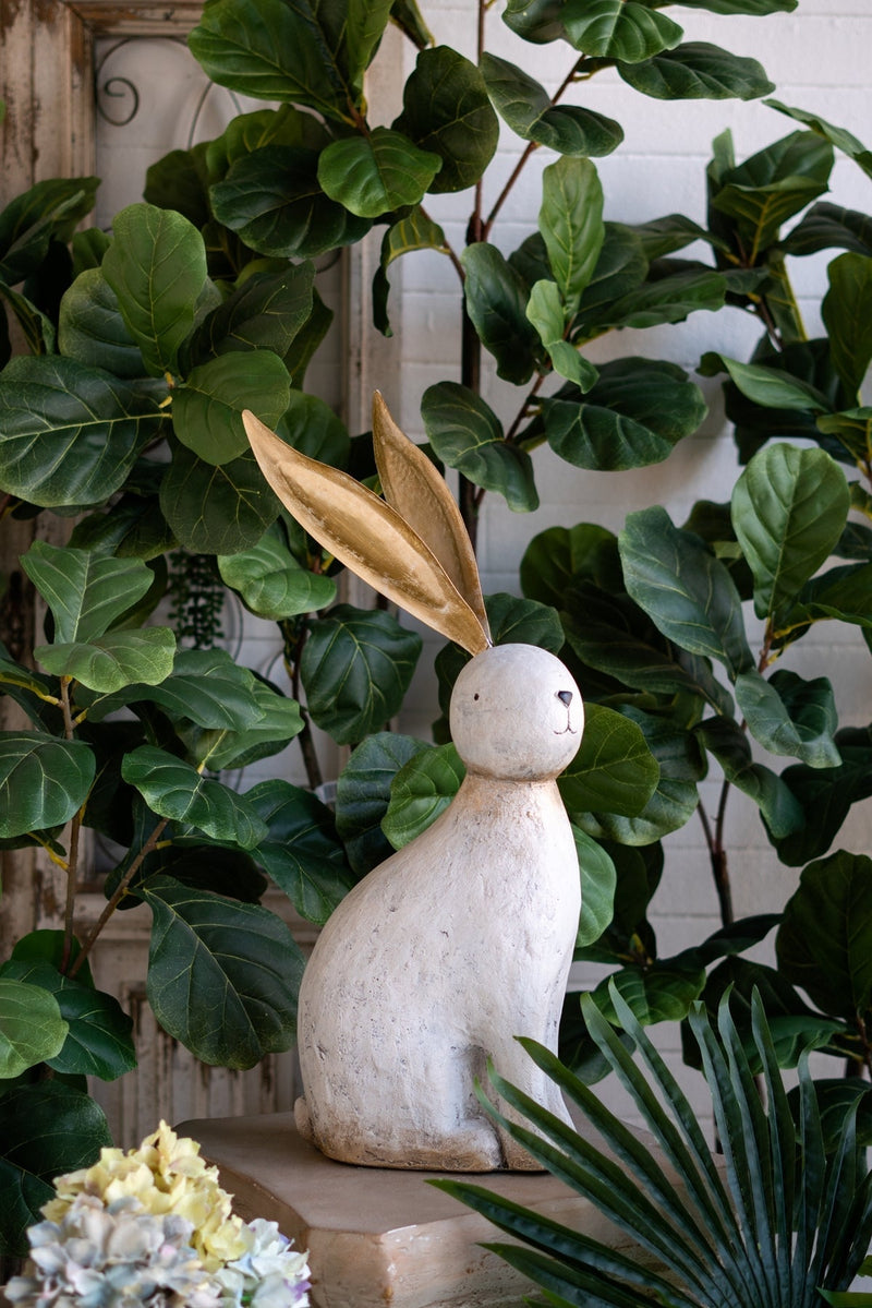 White Magnesium Rabbit Figurine with Gold Iron Ears by HouseOfZazla