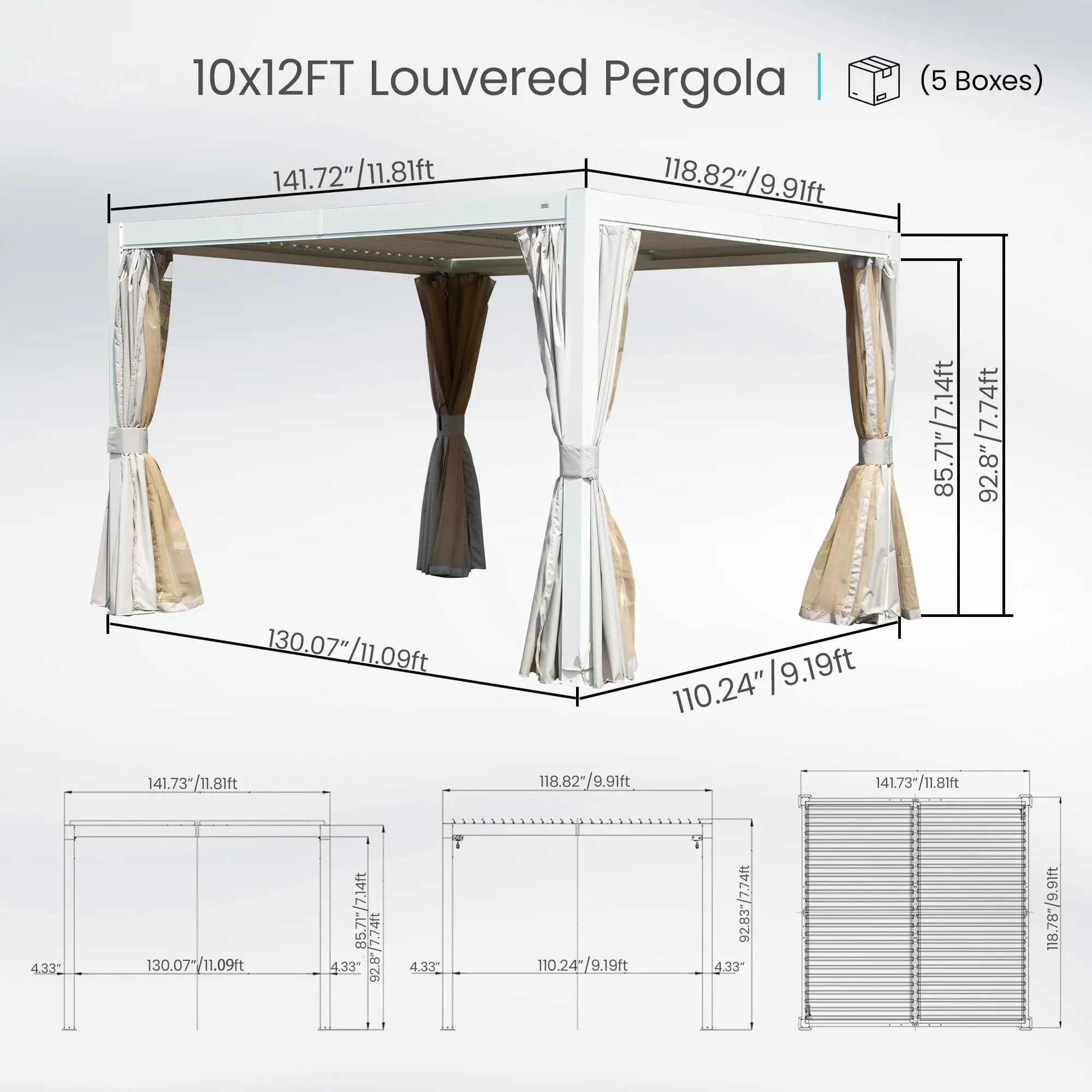 10x12 FT Outdoor Louvered Pergola with Adjustable Louvers - White by HouseOfZazla