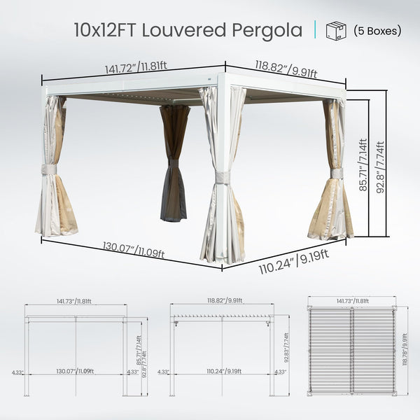 10x12 FT Outdoor Louvered Pergola with Adjustable Louvers - White, photo 2 of 9