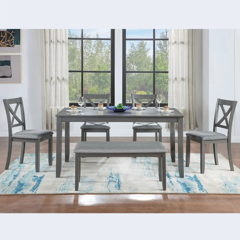 6 Pieces Kitchen Dining Set, Rectangular Wooden Dining Table With 4 Chairs And A Bench by HouseOfZazla