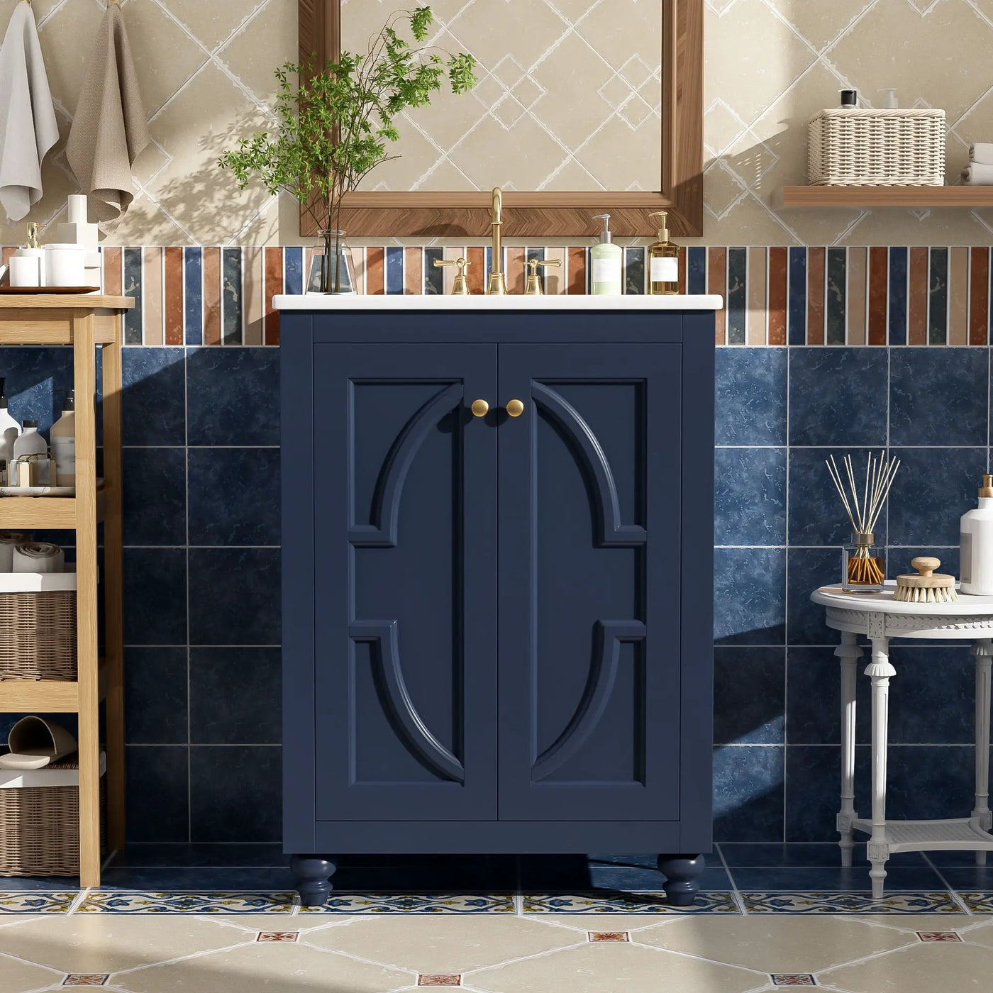 Bathroom Vanity With Ornate Elliptical Motif, Soft Close Hinges by HouseOfZazla