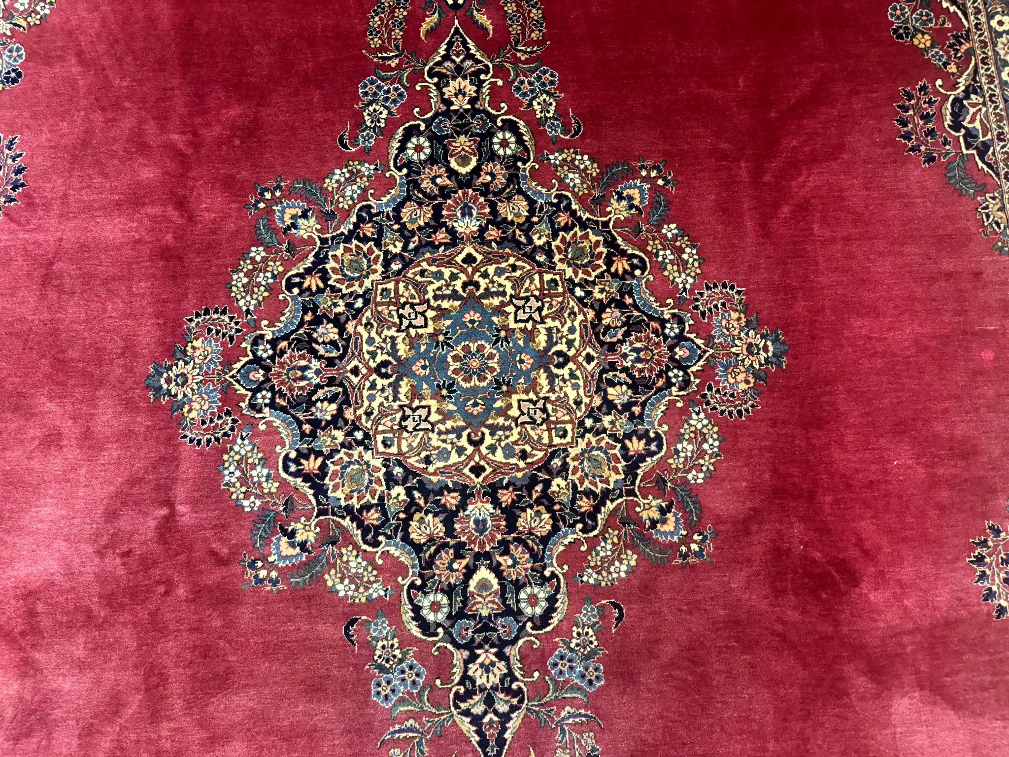 Persian Kashan Rug 9x12, Traditional, Semi Open Field, Red, Signed By Master Weaver, Antique Rug by Jewel Rugs