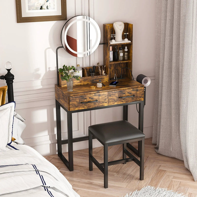 Makeup Vanity Table With LED Lights, 3 Color Options, Power Outlet by HouseOfZazla