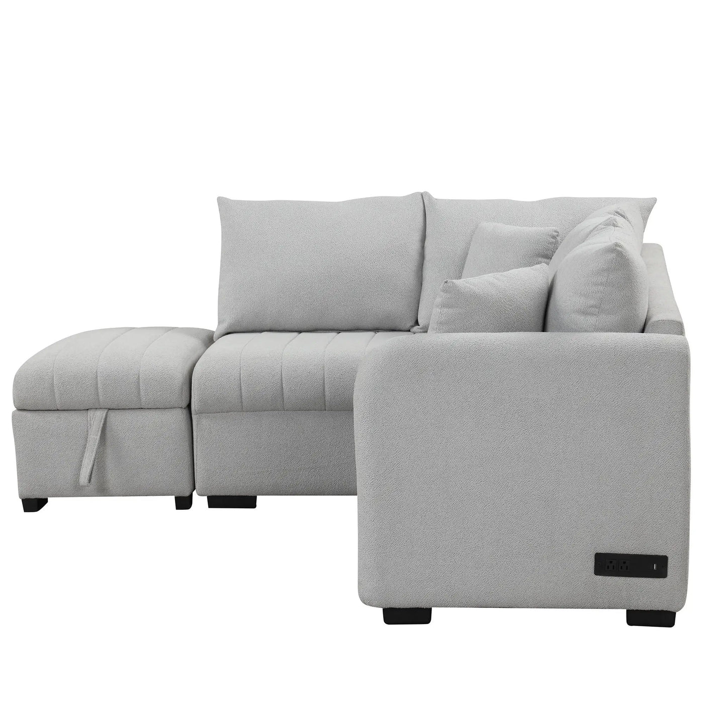 L-Shaped Sectional Pull Out Sofa Bed Sleeper Sofa With Two USB Ports, Two Power Sockets And A Movable Storage Ottoman by HouseOfZazla