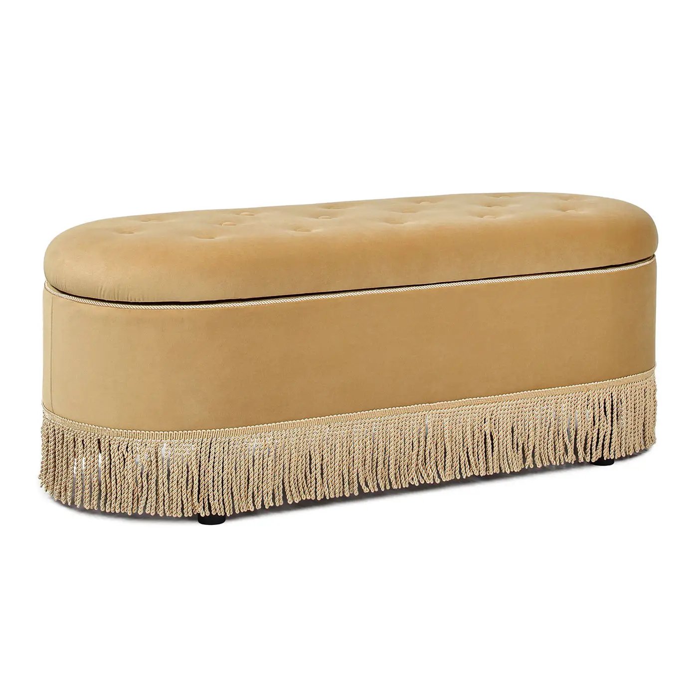 Melinda - Oval Tufted Bullion Fringe Storage Bench by HouseOfZazla