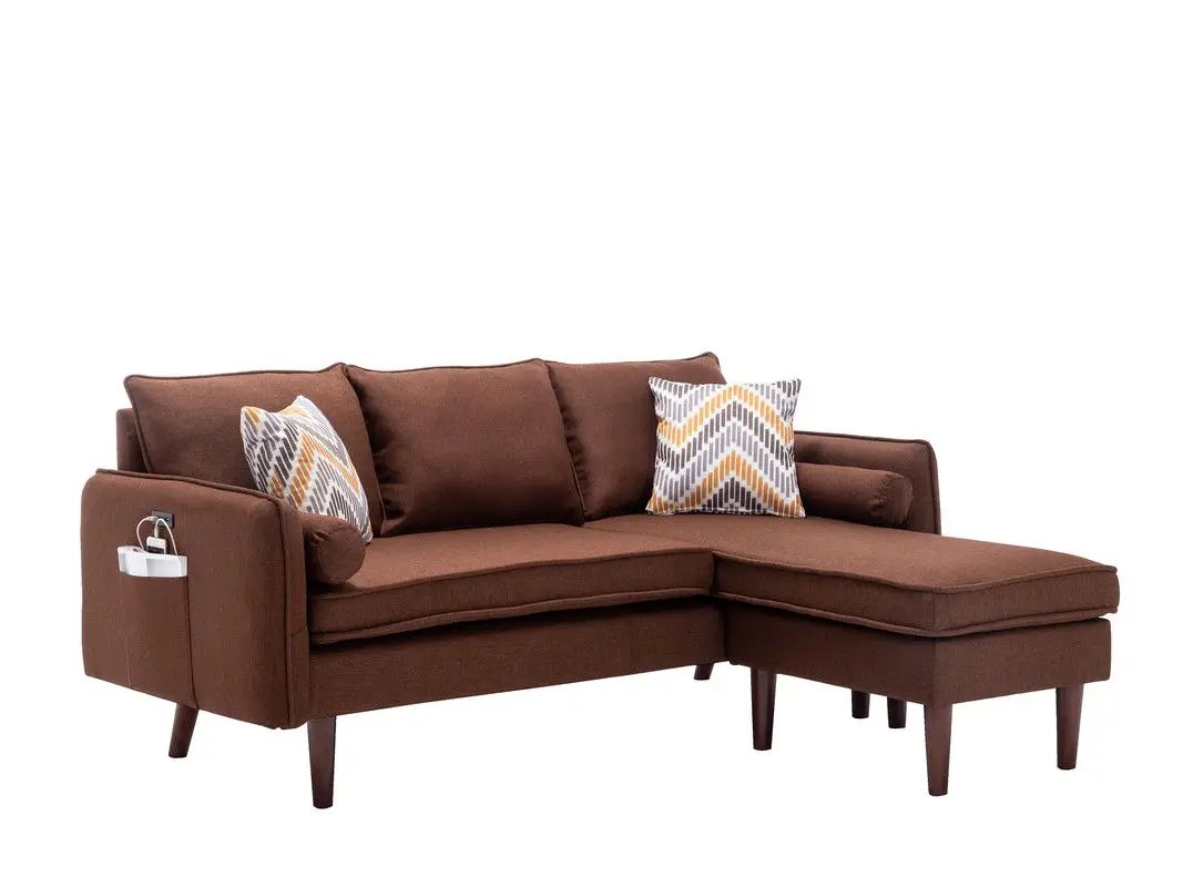 Mia - Sectional Sofa Chaise With USB Charger And Pillows by HouseOfZazla
