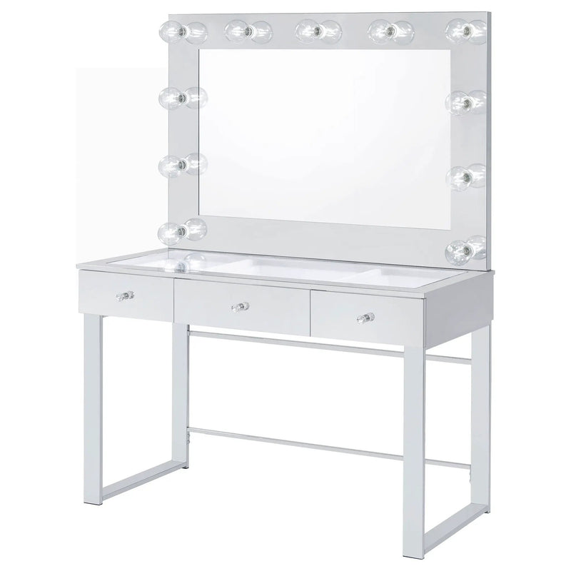 Umbridge 3-drawer Vanity Set with Lighting Chrome and White by Unique Piece Furniture