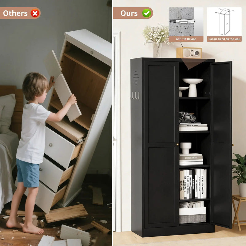 Kitchen Pantry Cabinet With 4 Adjustable Shelves, Heavy Duty Freestanding Organizer by Unique Piece Furniture