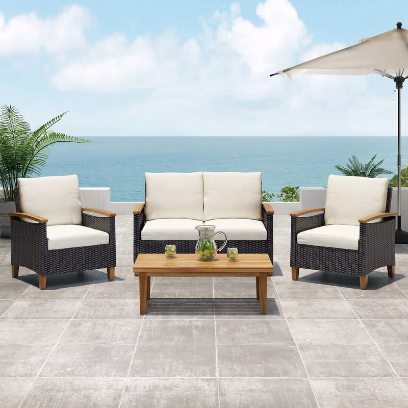 Isla Transitional Chat Set With Water Resistant Cushions - Teak by HouseOfZazla