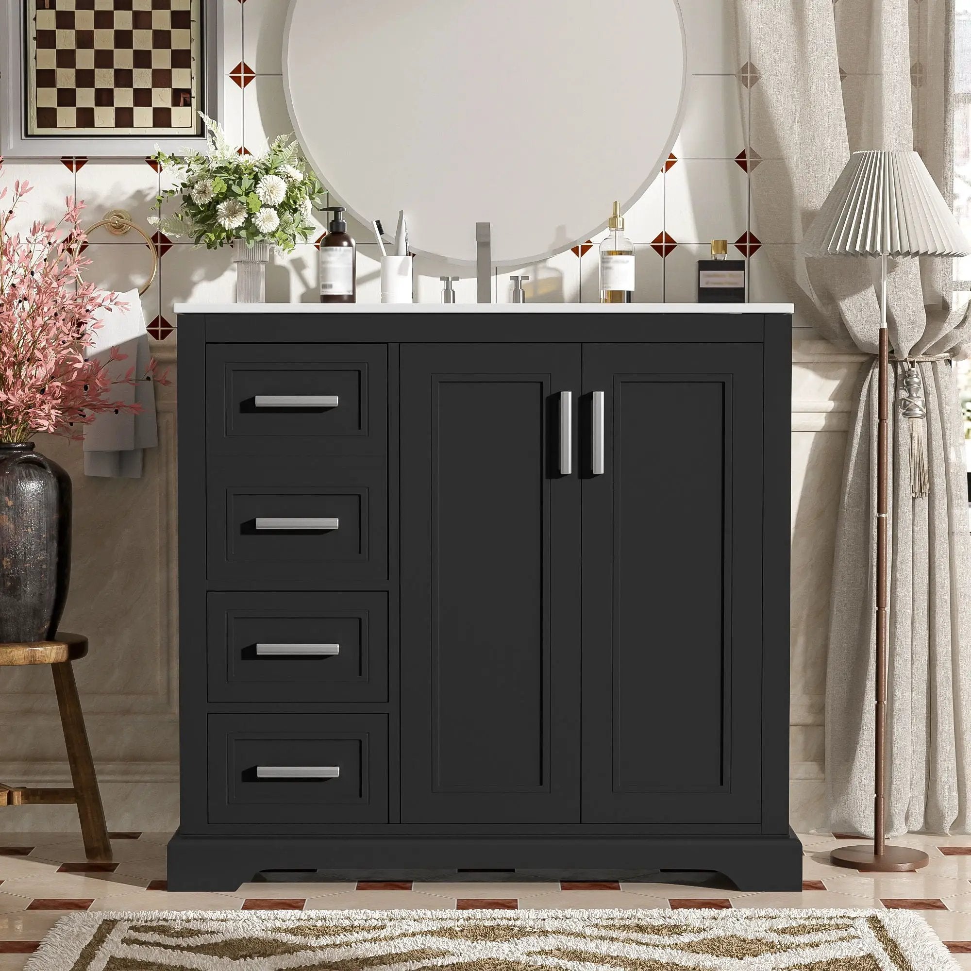 Bathroom Vanity With Sink, Soft Close Doors, Adjustable Shelf & 3 Drawers by Unique Piece Furniture