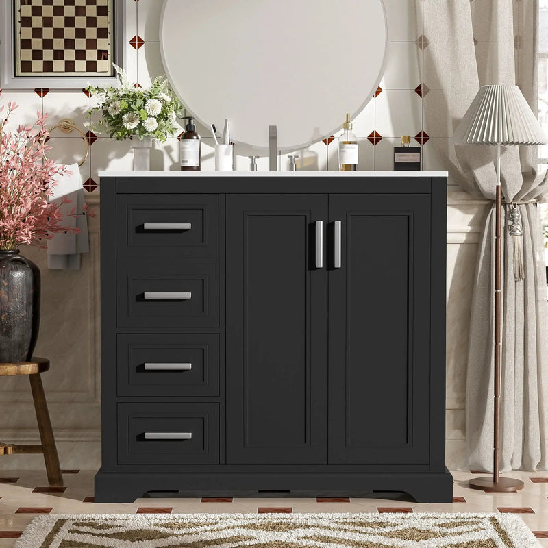 Bathroom Vanity With Sink, Soft Close Doors, Adjustable Shelf & 3 Drawers by HouseOfZazla
