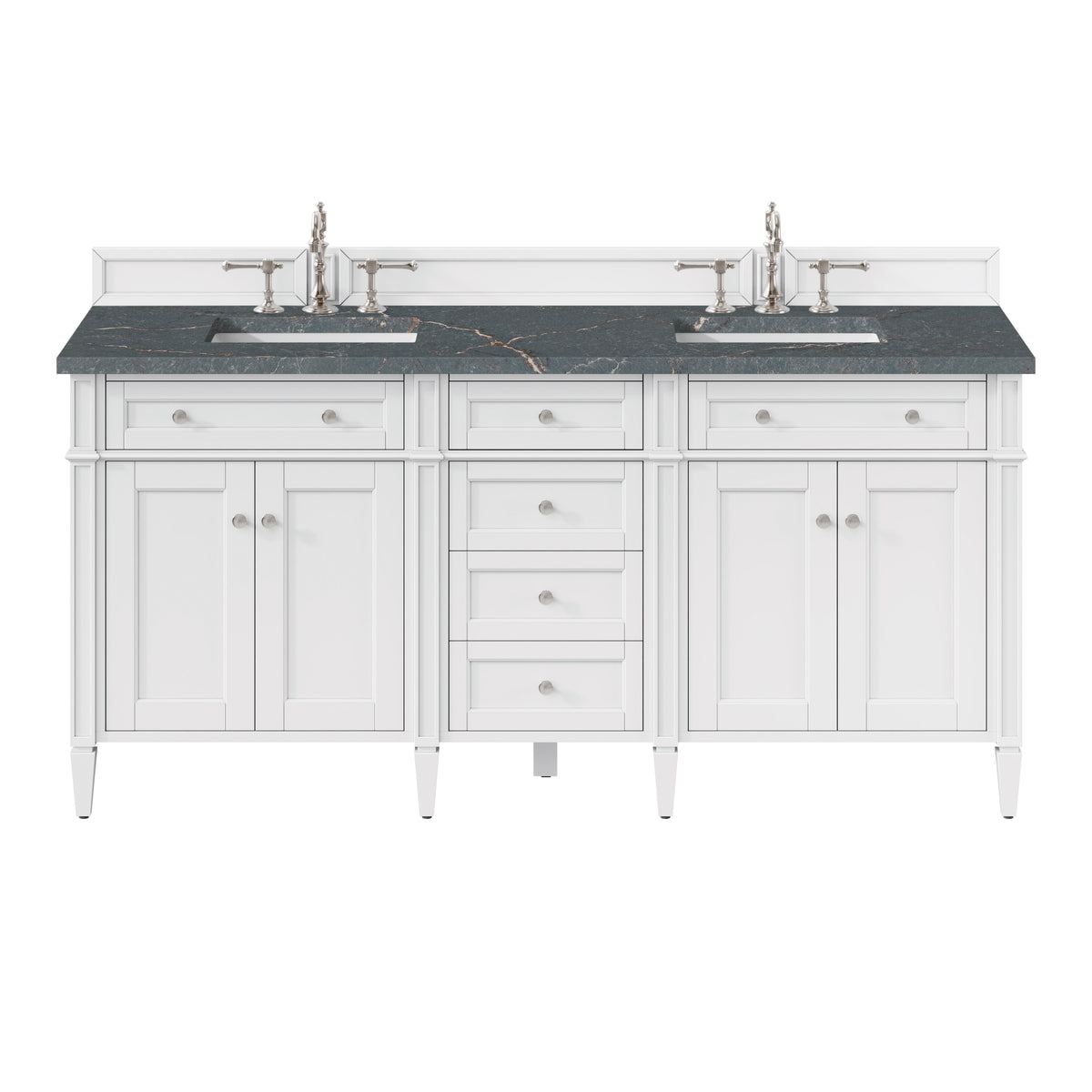 James Martin Brittany 72" Double Bathroom Vanity, Bright White with Parisien Bleu (FreePower) countertop