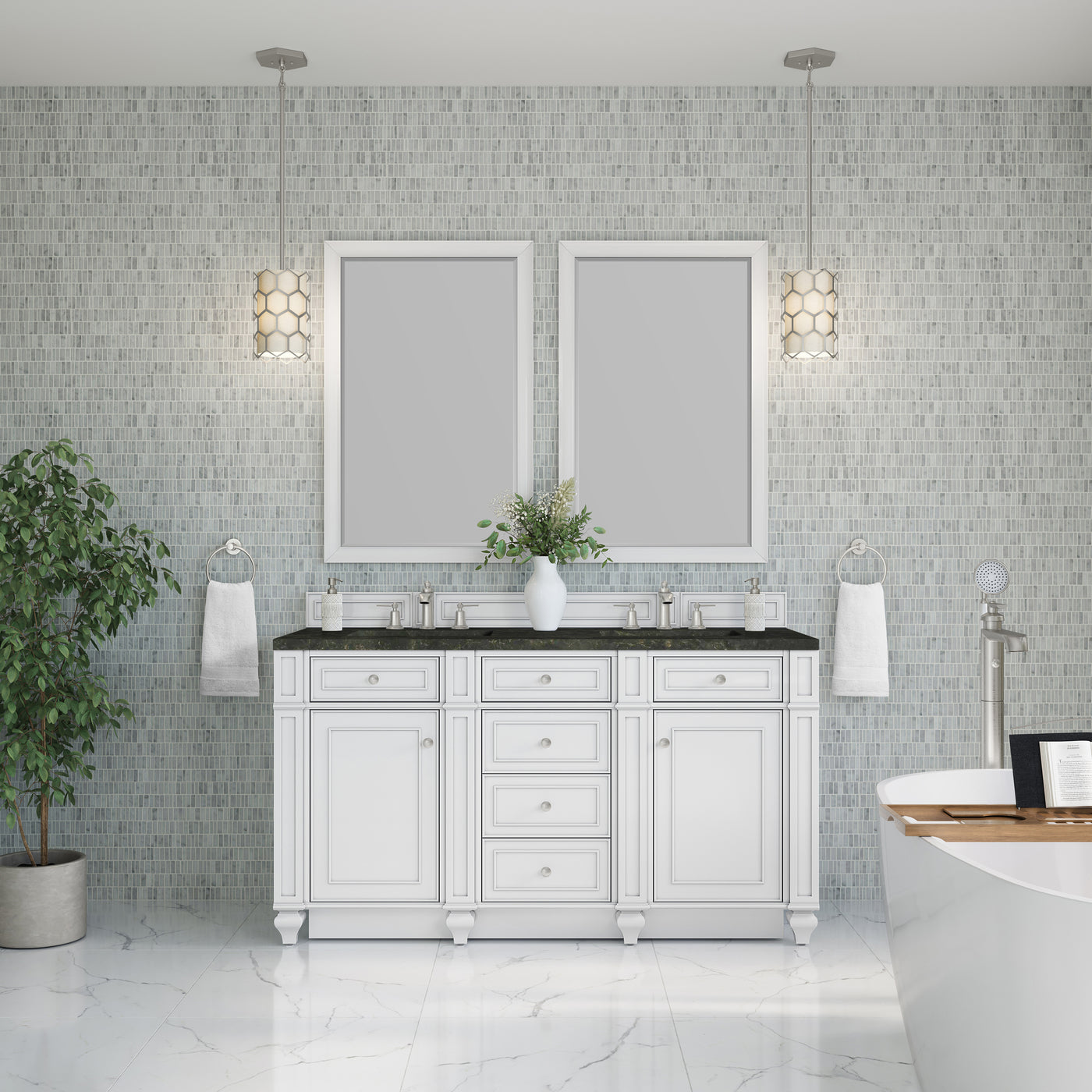 James Martin Bristol 60" Double Bathroom Vanity, Bright White by James Martin